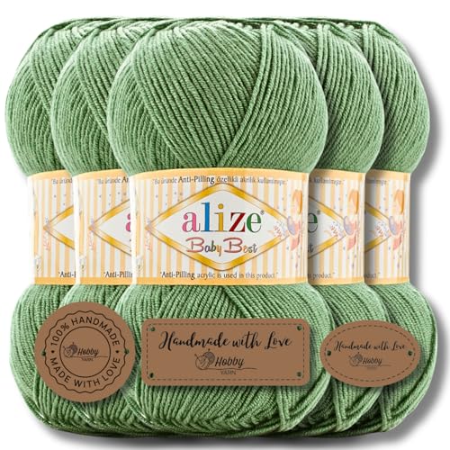 Hobby YARN 3x Etikettenlabel mit Alize Baby Best Batik 5x 100g als Set I Antipilling Babywolle Acryl Uni & Batik Strickgarn zum Häkeln und Stricken Farbverlauf (954) von Hobby YARN