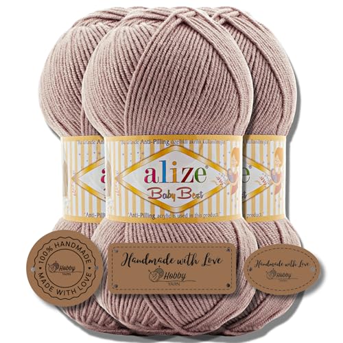 Hobby YARN 3x Etikettenlabel mit Alize Baby Best Wolle Premium 3x100g als Set, Antipilling Babywolle Acryl Uni & Batik Strickgarn zum Häkeln und Stricken (142) von Hobby YARN