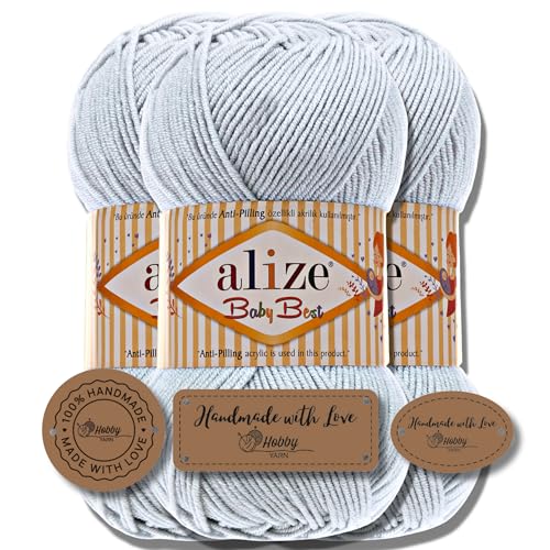 Hobby YARN 3x Etikettenlabel mit Alize Baby Best Wolle Premium 3x100g als Set | Antipilling Babywolle Acryl Uni & Batik Strickgarn zum Häkeln und Stricken (224) von Hobby YARN
