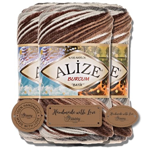 Hobby YARN 3x Etikettenlabel mit Alize Burcum Batik Wolle Premium 3x100g als Set | Yarn | Garn | Strickgarn Farbverlauf Babywolle zum Häkeln Stricken Kleidung Schals (5742) von Hobby YARN
