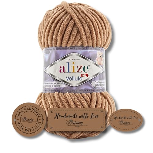 Hobby YARN 3x Etikettenlabel mit Alize Velluto Wolle Premium 1x100g als Set, Dicke Wolle zum Häkeln (429) von Hobby YARN