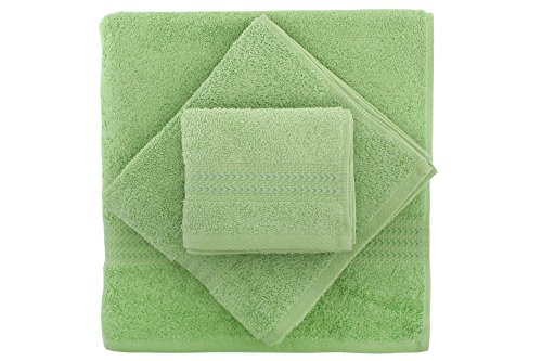 Foutastic Luxurious 3-Piece Towel Set, 100% Cotton, 500 gr/m² | Includes Wash Towel (30x50 cm), Hand Towel (50x90 cm), Bath Towel (70x140 cm) | Elegant Green, Machine Washable, Gift Box Included von Hobby