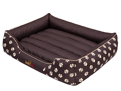 HobbyDog Hundebett Hundekissen Hundesofa Hundekorb Tierbett Verschiedene Größen und Farben Cordura Prestige (XXL - 110 cm x 90 cm x 25cm, 3 - Braun - weiße Pfoten) von Hobbydog