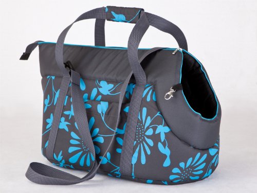 Hundetasche Hundetasche Tragetasche Katzentasche (8 - Grau mit blauen Blumen, 3 - HxBxL - 32x30x50 cm) von Hobbydog