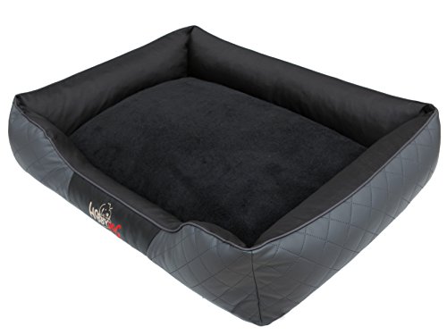 Hobbydog Hundebett Hundesofa Hundekissen Hundekorb Hundecouch Tierbett Weich Haustierbett R1-65x52 cm Graphit Öko-Leder/Schwarz Pelz von Hobbydog