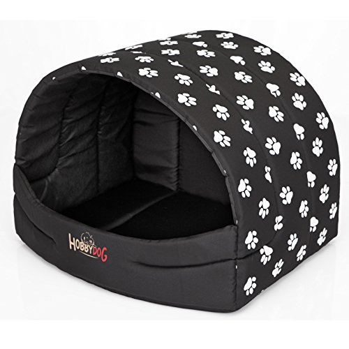 Hobbydog R3 Buscwl5 Hundehütte Souffleur, Größe 3, 55x43cm Schwarz Mit Pfötchen, L, Schwarz Mit Pfötchen von Hobbydog