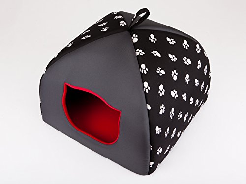 Hobbydog R3 IGLCWL6 Katzenbett Igloo R3 47X47 cm Black with Paws, L, Black, 2 kg von Hobbydog