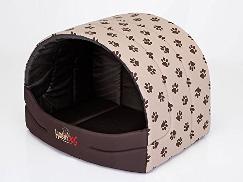 HobbyDog R1 Busbwl2 Hundehütte Souffleur, Größe 1, 45x33 cm, S, Beige mit Pfötchen von Hobbydog