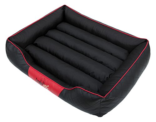 Hobbydog R2CESCZC1 Hundebett/Sofa/Korb Cesar Standard mit Streifen Kunstleder, Kodura, schwarz/rot, Größe R2, 84 x 65 x 23 cm von Hobbydog