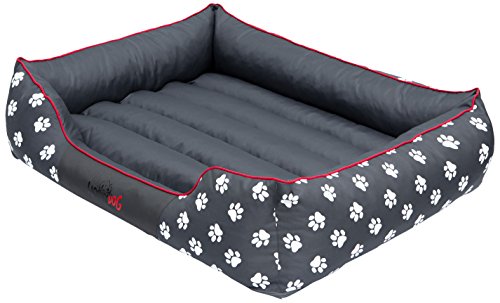 HobbyDog Hundebett Hundekissen Hundesofa Hundekorb Tierbett Verschiedene Größen und Farben Cordura Prestige (XXL - 110 cm x 90 cm x 25cm, 2 - Grau - weiße Pfoten) von Hobbydog