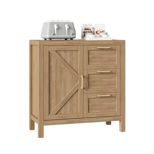 HobbyField Buffetschrank Sideboard mit Stauraum, Moderne Kaffeebar mit Türen Schublade, Credenzas Bauernhaus Buffettisch Konsole Kaffeebar mit verstellbaren Ablagen für Eingangsbereich Wohnzimmer von HobbyField