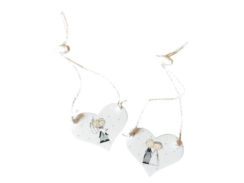 HobbyFun Dekohänger Holzanhänger Hochzeit Herz mit Band, 2er Set von HobbyFun