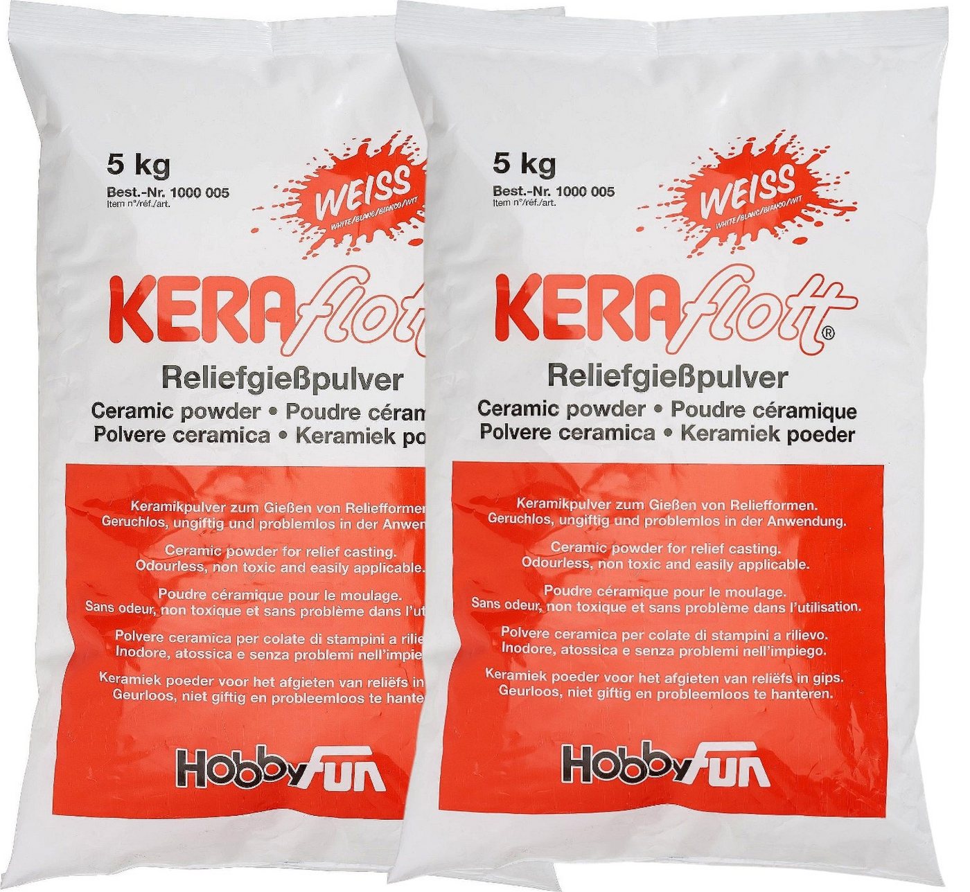 HobbyFun Modelliermasse Gießmasse KERAflott 2 x 5 kg weiß (2 Stück), Keramik, Porzellan, bemalbar, bruchfest von HobbyFun