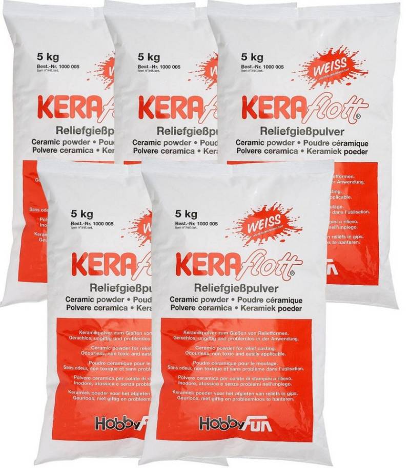 HobbyFun Modelliermasse Gießmasse KERAflott 5 x 5 kg weiß (5 Stück), Keramik, Porzellan, bemalbar, bruchfest von HobbyFun