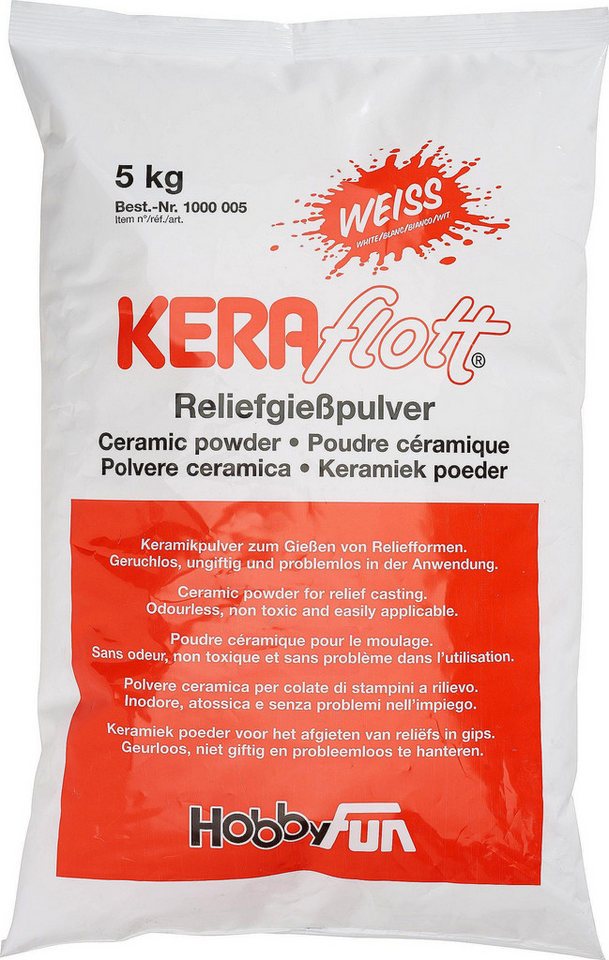 HobbyFun Modelliermasse Gießmasse KeraFlott 5 kg weiß (1 Stück), Keramik, Porzellan, bemalbar, bruchfest von HobbyFun