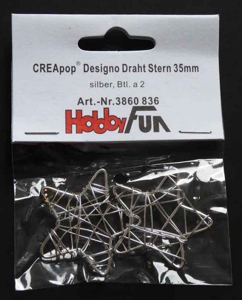 HobbyFun Streudeko CREApop Designo Draht Stern 35mm,silber, 2 Stück von HobbyFun