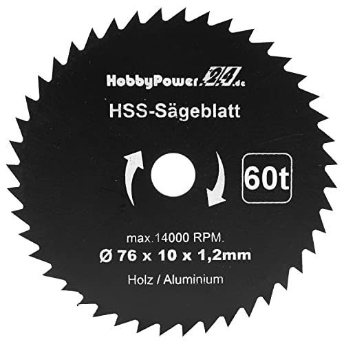 1 Stück Sägeblatt 76 x 10 mm 60 Zähne Akku Kreissäge 12V 10,8V passend für Bosch Metabo Milwaukee Mini Handkreissäge Tauchsäge von HobbyPower24