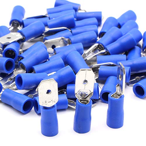 100 Stück Flachstecker männlich blau 1,5-2,5 mm² Steckbreite 6,3mm Teilisoliert PVC Steckverbinder Kabelsteckschuhe Kabelschuhe Verbinder aus Messing verzinnt von HobbyPower24