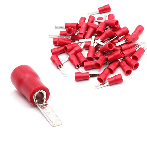 10x Flachstiftstecker männlich in rot 0,5 mm² - 1,5 mm² Steckbreite 2,3 x 10 mm teilisoliert PVC Steckverbinder Kabelsteckschuhe Kabelschuhe Verbinder aus Messing verzinnt von HobbyPower24