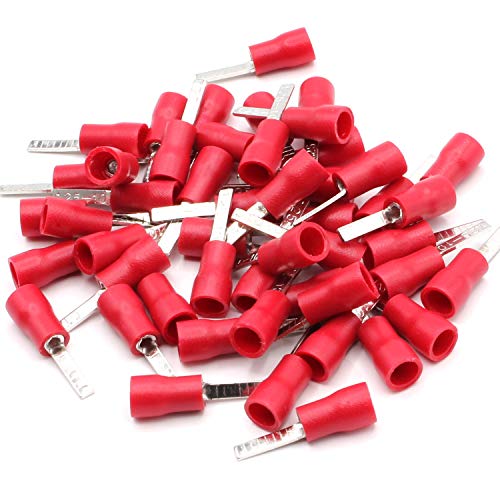 25x Flachstiftstecker männlich in rot 0,5 mm² - 1,5 mm² Steckbreite 2,3 x 10 mm teilisoliert PVC Steckverbinder Kabelsteckschuhe Kabelschuhe Verbinder aus Messing verzinnt von HobbyPower24