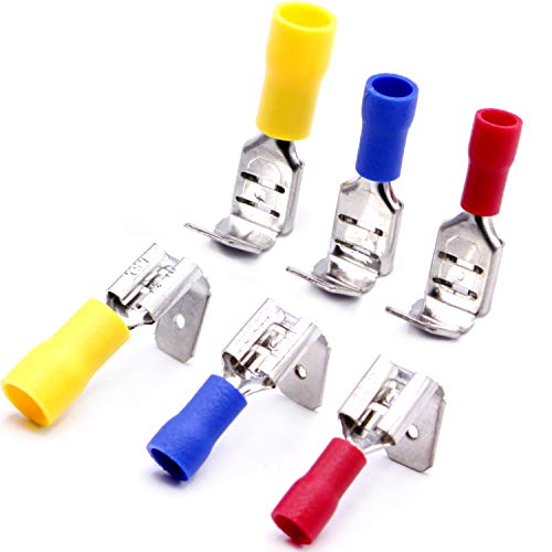 Flachsteckhülsen 100 Stück, GELB 4-6mm² mit Abzweig Abzweigverbinder 6,3mm Steckbreite Flachsteckverteiler Kabelschuhe doppelt Steckverteiler Doppel (100 Stück, GELB 4-6mm) von HobbyPower24