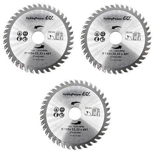 HM Sägeblatt Kreissägeblatt Ø 115mm / 125mm 22,23mm / 20mm / 24T 40T Zähne für Holz Plastik (3x 125x22,23 / 40Z) von HobbyPower24