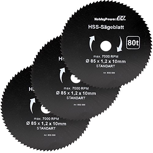 Mini Handkreissäge 3er-Set Sägeblatt Holz Fein Ø85x10x1,2mm für Einhell TC-CS 860 / BT-CS 860 von HobbyPower24