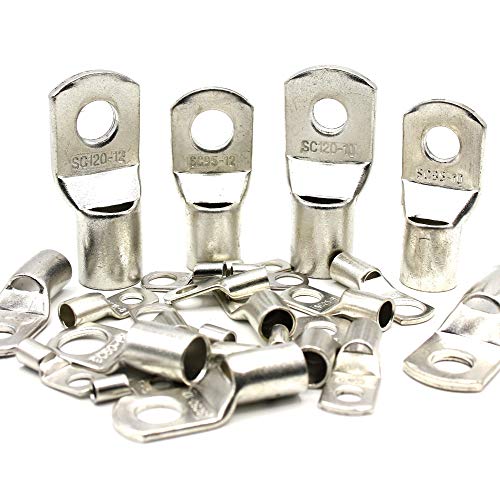 Rohrkabelschuhe 120 mm² Loch-Ø M10 aus Kupfer verzinnt Unisoliert Kabelschuhe Ring SC Kabel-Verbinder SC120-10 (100 Stück) von HobbyPower24