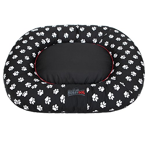 Hobbydog L PPRCZL2 Dog Bed Pontoon L 65X90 cm Black with Paws, L, Black, 2.4 kg von Hobbydog