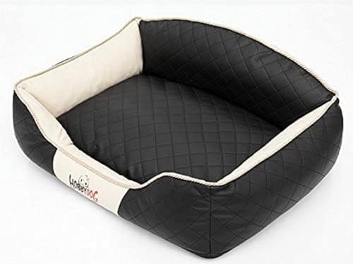 Hobbydog XL ELICZB6 Hundebett Elite 84X65cm Schwarz Mit Beige (6), Kissen, Kunstleder, XL, Beige, 2.8 kg von Hobbydog