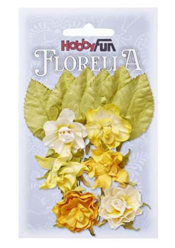 FLORELLA-Blüten & Blätter aus Maulbeer-Papier 3 cm, gelb, Btl. a 6 St. von Hobbyfun