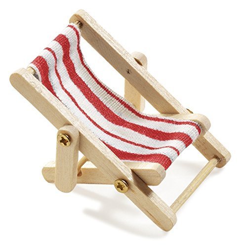 Hobbyfun 2 X Deko-Liegestuhl, Holz, rot-weißer Stoffsitz, 5 x 3,5 cm von Hobbyfun