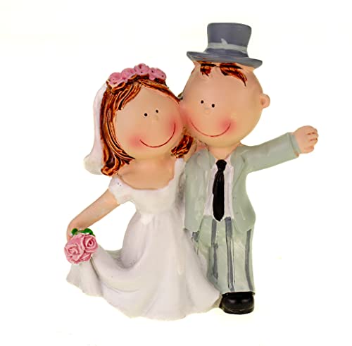 Hobbyfun Hochzeitspaar Figur Tischdeko 9 cm - Tortendeko Brautpaar mit Blumenstrauß bunt Handbemalt Polyresin Brautpaar Hochzeitstorte von Hobbyfun