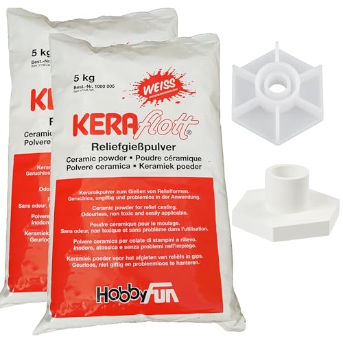 KERAflott 10 kg Reliefgießpulver weiß Sack mit Silikonform Gießmasse weiß HobbyFun (Kerzenhalter sechseck) von Hobbyfun