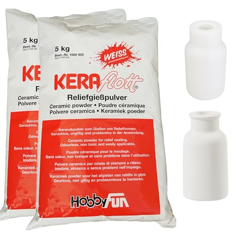 KERAflott 10 kg Reliefgießpulver weiß Sack mit Silikonform Gießmasse weiß HobbyFun (Vase 3) von Hobbyfun