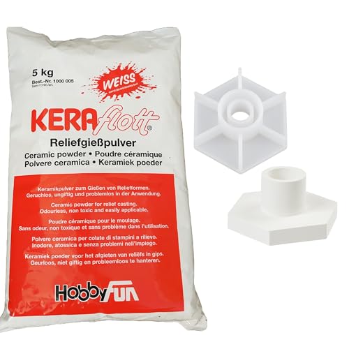 KERAflott 5kg Reliefgießpulver mit Silikonform der Marke HobbyFun (Silikonform Kerzenhalter sechseck) von Hobbyfun