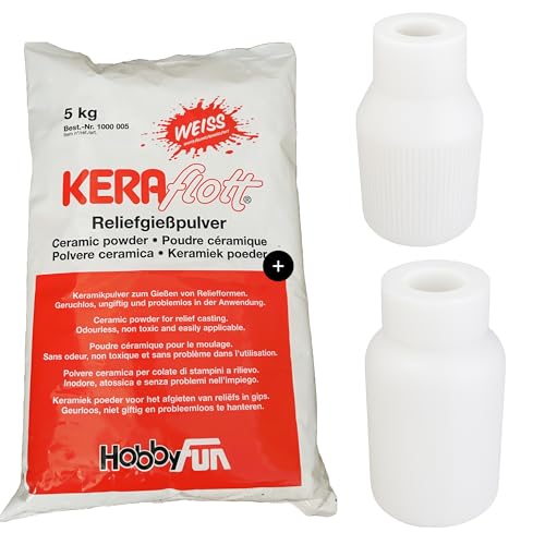 Keraflott 5kg mit Silikonformen Gießformen Kerzenhalter Vasen Reliefgießpulver Gießpulver weiß HobbyFun (5kg+2xVase) von Hobbyfun