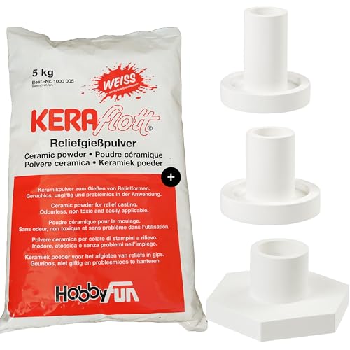 Keraflott 5kg mit Silikonformen Gießformen Kerzenhalter Vasen Reliefgießpulver Gießpulver weiß HobbyFun (5kg+3xKezenhalter) von Hobbyfun