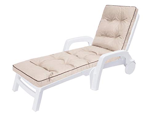 HOBBYGARDEN Auflagen für Deckchair, Liegenauflage, Gartenliege Auflage 201x55x8 cm Bequeme Polsterauflage für Sonnenliege, Liegestuhl, Kissen in Beige von HOBBYGARDEN