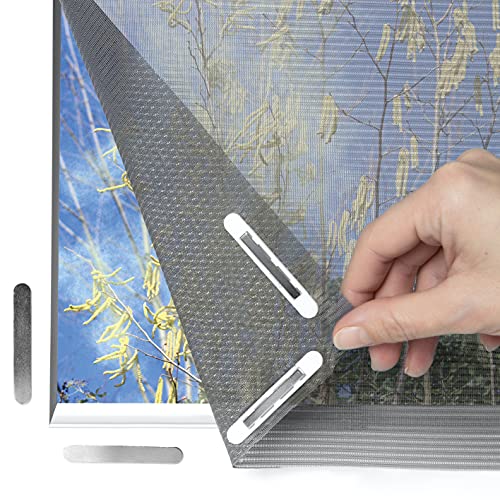 Hoberg Fenster-Pollenschutz mit innovativer Magnetbefestigung | Fliegennetz bis zu 150 x 130 cm individuell zuschneidbar, kein Bohren und Schrauben | Moskitonetz anbringen mit 16 Magneten [anthrazit] von Hoberg