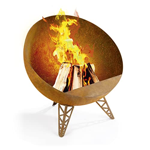 Hoberg Fireball Feuerschale - in Rostoptik | Besteht aus wetterfestem Stahl | Halbkugel Design mit Windschutz & Wasserablaufbohrung | Ideal als runde Feuerstelle für Garten & Terrasse [Ø 58 cm] von Hoberg