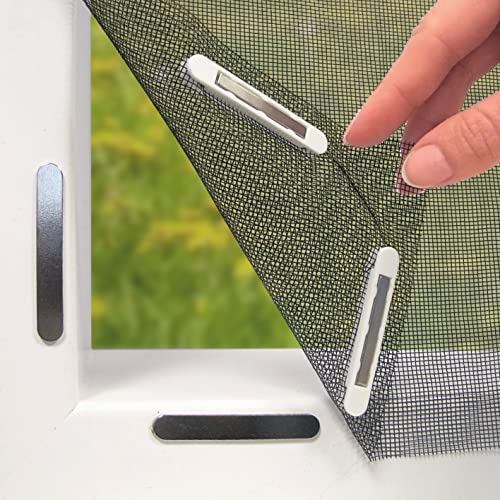 Hoberg Fenster-Fliegengitter mit innovativer Magnetbefestigung | Fliegennetz bis zu 150 x 130 cm individuell zuschneidbar, kein Bohren oder Schrauben | Moskitonetz anbringen mit 16 Magneten [Schwarz] von Hoberg