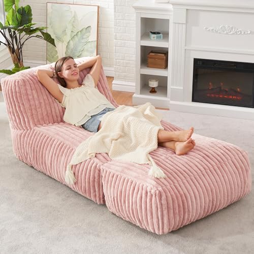 Hobestluk Big Bean Bag Lounger Chairs Large Beanbag Chair for Adults Bean Bag Sofa with Memory Foam Filled for Living Room, Bedroom or Balcony (Stripe Pink) von Hobestluk