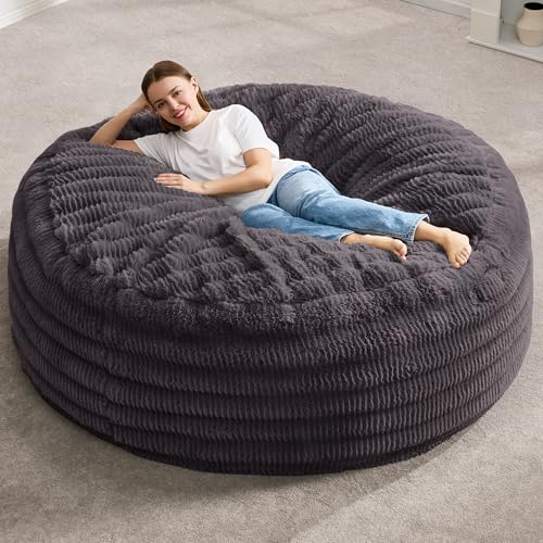 Hobestluk Sitzsack-Sessel mit Füllstoff, Sitzsäcke für Erwachsene, mit flauschigem Ripple-Bezug, riesiger Sitzsack für Erwachsene (Dunkelgrau, 1,5 m - 127 x 127 x 61 cm) von Hobestluk