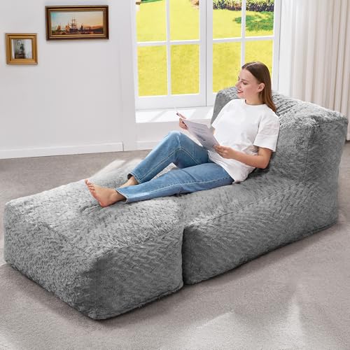 Hobestluk Sitzsack Stuhl Big Sitzsack Liege für Erwachsene Sitzsack Couch mit Memory Foam Gefüllt für Wohnzimmer, Schlafzimmer oder Balkon (Chevron Plüsch Grau) von Hobestluk
