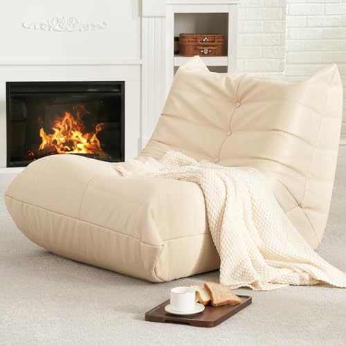 Hobestluk Sitzsack Stuhl Riesiger Sitzsack Sofa Memory Foam Sitzsack Stühle für Erwachsene, Sitzsack Couches Kunstleder Sitzsack Stühle für Wohnzimmer Schlafzimmer Wohnheim Büro (Beige) von Hobestluk
