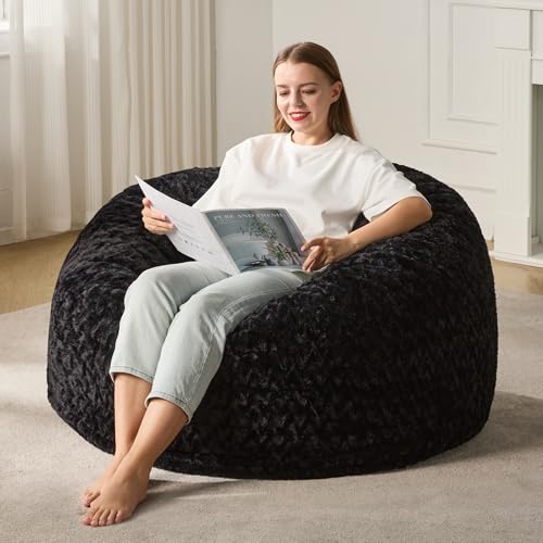 Hobestluk Sitzsack für Erwachsene, großer Sitzsack mit Chevron-Plüschfellbezug, großer Sitzsack für Wohnzimmer, Schlafzimmer, Schlafsaal, Büro (Schwarz, 90 cm) von Hobestluk