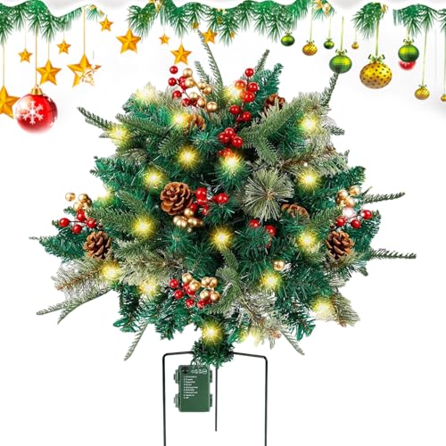Hobngmuc Christmas Tree Gartenständer - Beleuchteter Weihnachtskiefer Mit Pflock | Künstliche Saisondekoration Für Einfahrt Garten Blumenbeet Eingang Weg Terrasse von Hobngmuc