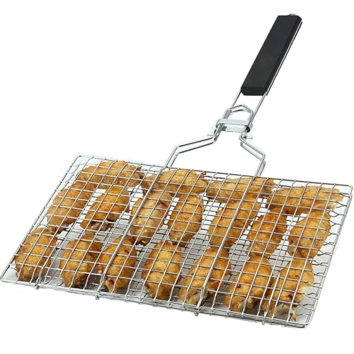 Hobngmuc Grillkorb für , faltbarer Grillkorb – Edelstahl, zusammenklappbare Grillwerkzeuge mit Griff für Fischsteak, Hobngmuc Grillkorb für , faltbarer Grillkorb – Edelstahl, zusammenklappbare Grillwerkzeuge mit Griff für Fischsteak, von Hobngmuc
