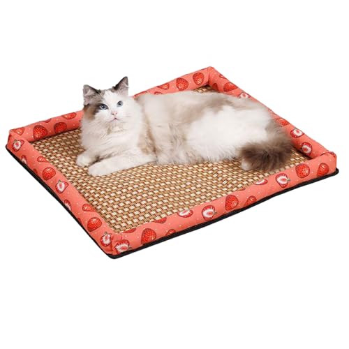 Hobngmuc Haustier Kühlmatte,Kühlbett Für Haustiere Mit Hitzebeständigem Rattan | Hitzebeständiges Waschbares Rattan Hundebett 50x40 cm Für Transportbox Camping Reisen von Hobngmuc